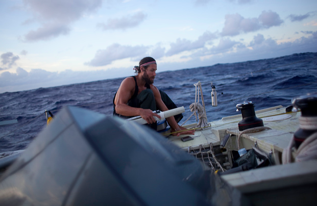 Explorer David Mayer de Rothschild aboard Plastiki in 2010